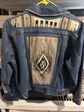 Women's Blue Denim Jacket with Gray Aztec Back Panel